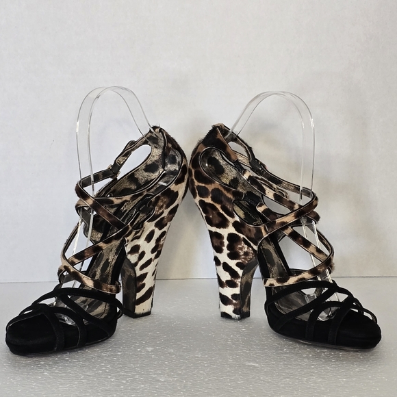Dolce and Gabbana Animal Print Calf Hair Strappy Heels Size EU 38/ US 8 - Picture 6 of 15